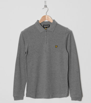 Long Sleeve Pique Polo Shirt Light Grey/Gold