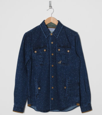 Ross Flick Denim Long Sleeve Shirt Blue/Brown