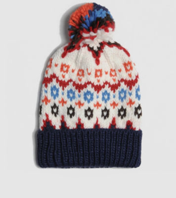 Jarrow Fairisle Bobble Hat Navy/White/Multi