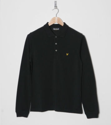 Long Sleeve Pique Polo Shirt Black/Gold