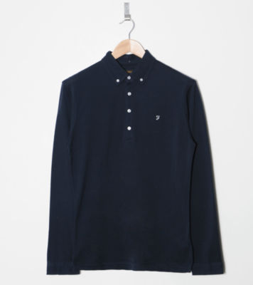 Weaver Long Sleeve Polo Shirt Navy/White